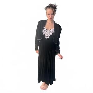 Gunne Sax Blk Velvet Sweetheart Spaghetti Strap Dress&Cropped Sequin Jacket